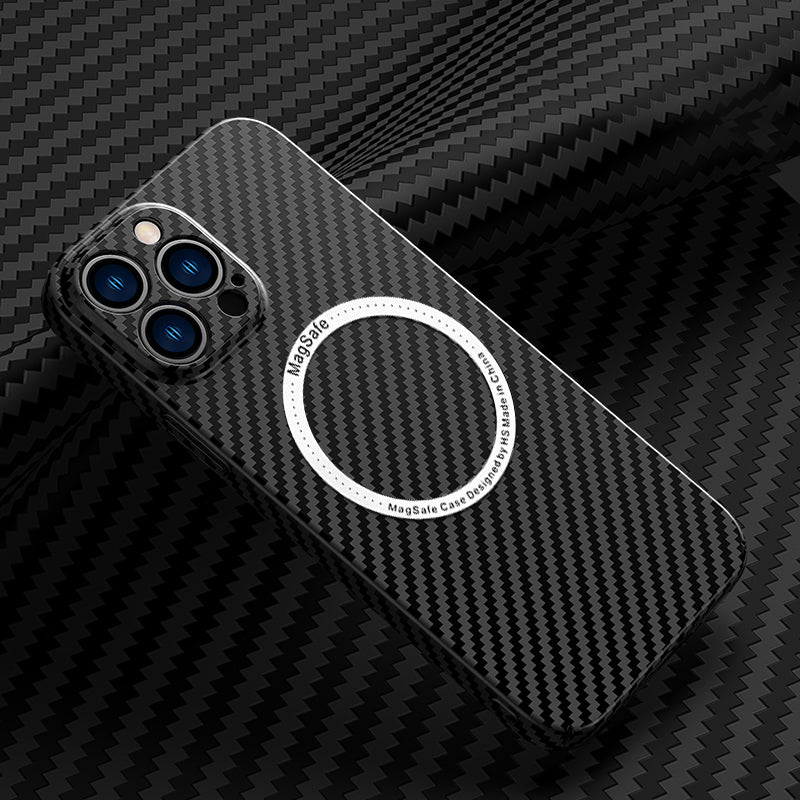 Carbon Fiber Magnetic Slim Protective Cover for iPhone Models, Durable and Stylish Design with MagSafe Compatibility