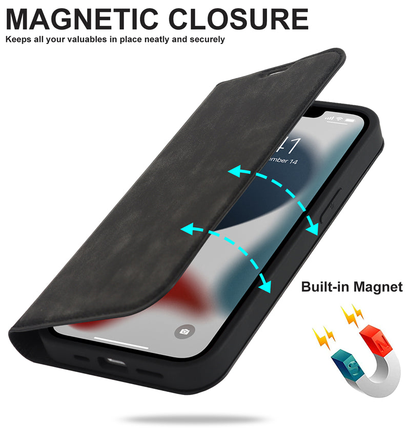Luxuriöse Magnetische Leder Geldbörse iPhone Hülle – MagSafe Wireless Charging, Kartenfach, Standfunktion, Premium Schutz, Stilvolle & Langlebige Hülle