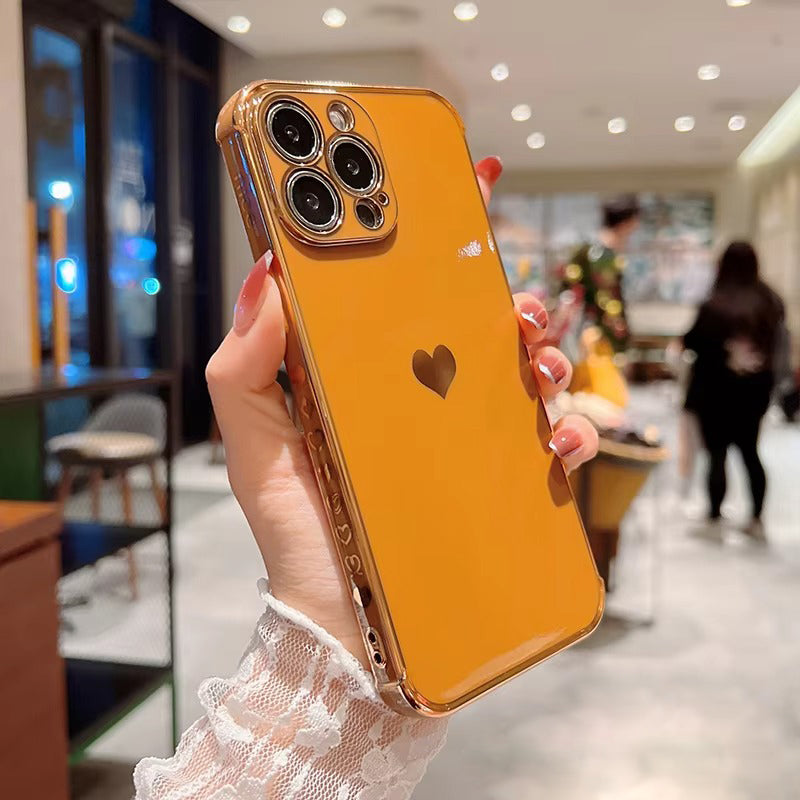 Luxuriöse Apple iPhone Hülle MagSafe-kompatibel, Kameraobjektiv- und Bildschirmschutz, ultradünne stoßfeste magnetische Rundum-Schutzabdeckung mit elektroplattiertem Herzdesign