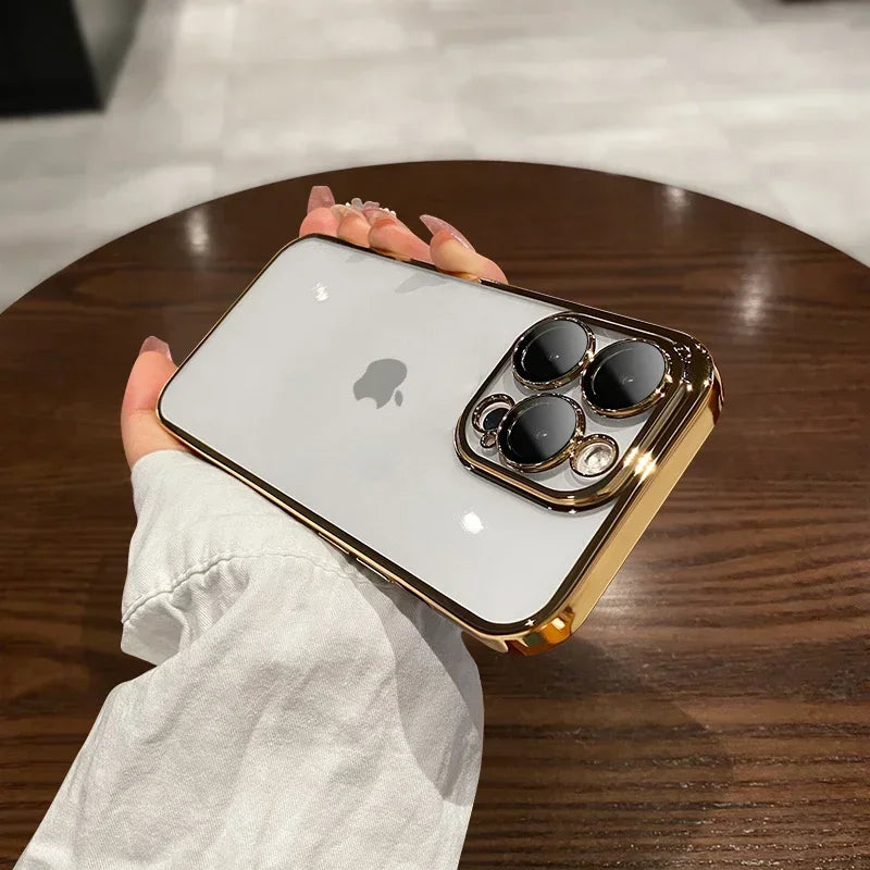 Luxury High-Quality Plating Clear Shockproof iPhone Case – Anti-Yellowing, Slim Fit, Durable Protection, Stylish Design