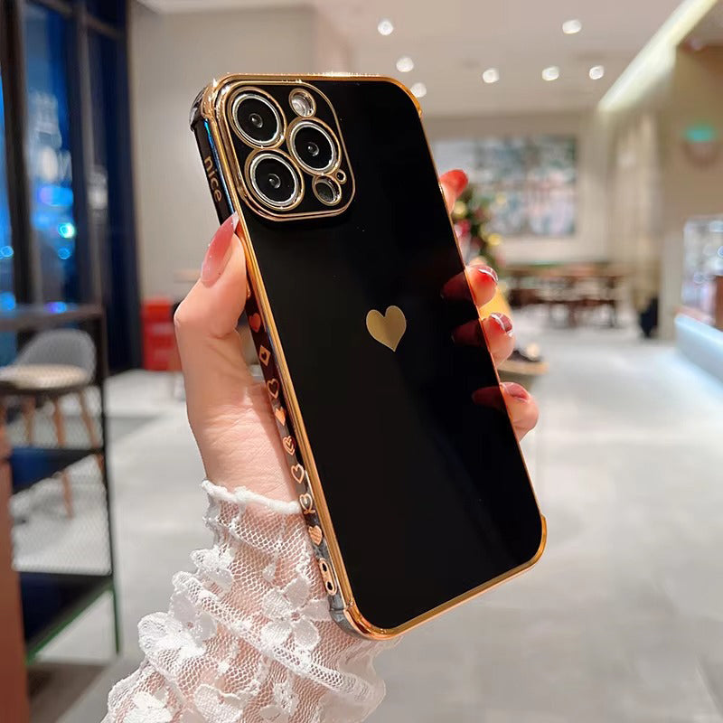 Luxuriöse Apple iPhone Hülle MagSafe-kompatibel, Kameraobjektiv- und Bildschirmschutz, ultradünne stoßfeste magnetische Rundum-Schutzabdeckung mit elektroplattiertem Herzdesign