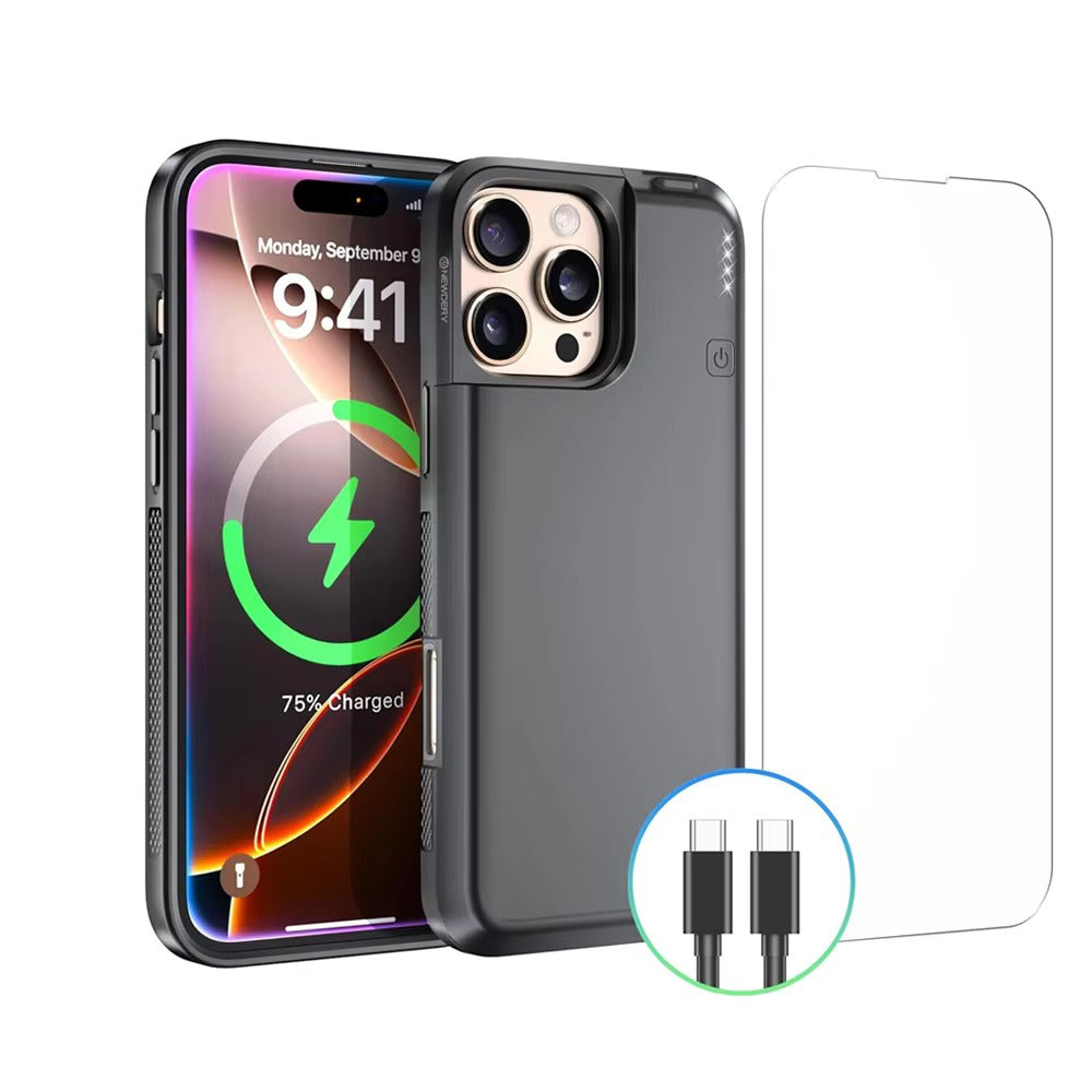 Hochwertige Apple iPhone Hülle, MagSafe-kompatibel, Kameraobjektiv- und Bildschirmschutz, ultradünne stoßfeste magnetische Rundumschutzabdeckung mit 8000mAh Akku-Pack
