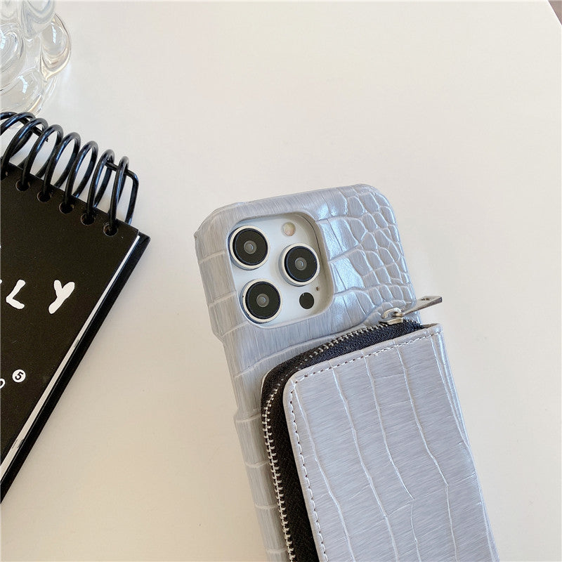 Luxuriöse Crossbody-iPhone-Hülle aus Krokodilleder – Reißverschluss-Geldbörse, Kartenhalter, stoßfeste Schutzfunktion und elegantes Design für sichere und stilvolle Bequemlichkeit