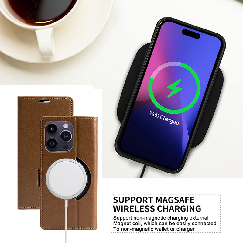 Premium Leder Flip iPhone Hülle – MagSafe-kompatibel, Magnetverschluss, kabelloses Laden, Kartenhalter, langlebiger Schutz für iPhone