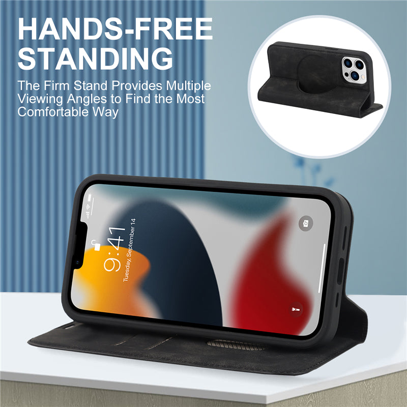 Luxuriöse Magnetische Leder Geldbörse iPhone Hülle – MagSafe Wireless Charging, Kartenfach, Standfunktion, Premium Schutz, Stilvolle & Langlebige Hülle