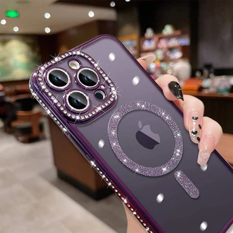 Luxury Bling Glitter - Shockproof Magnetic Wireless Charging Cover, Sparkling Jewelled Design for Women | Case for iPhone