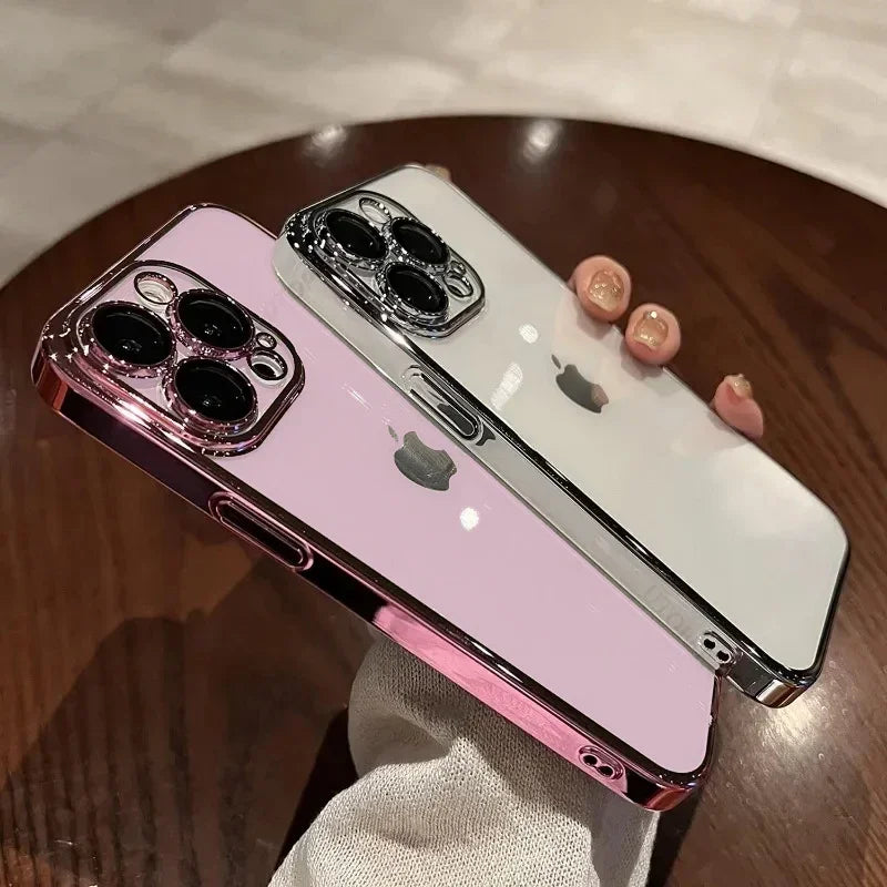 Luxury High-Quality Plating Clear Shockproof iPhone Case – Anti-Yellowing, Slim Fit, Durable Protection, Stylish Design