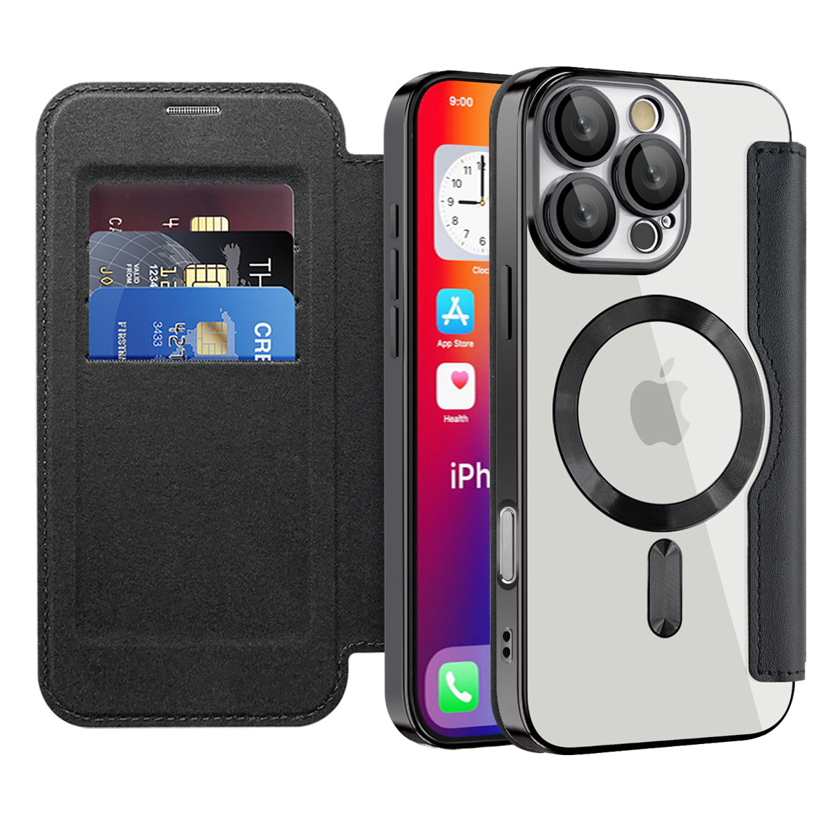 Luxury MagSafe Wallet iPhone Case – Grid Leather Flip Cover, Magnetic Card Holder, Shockproof Protection, Wireless Charging Compatible, Premium Design for iPhone Models