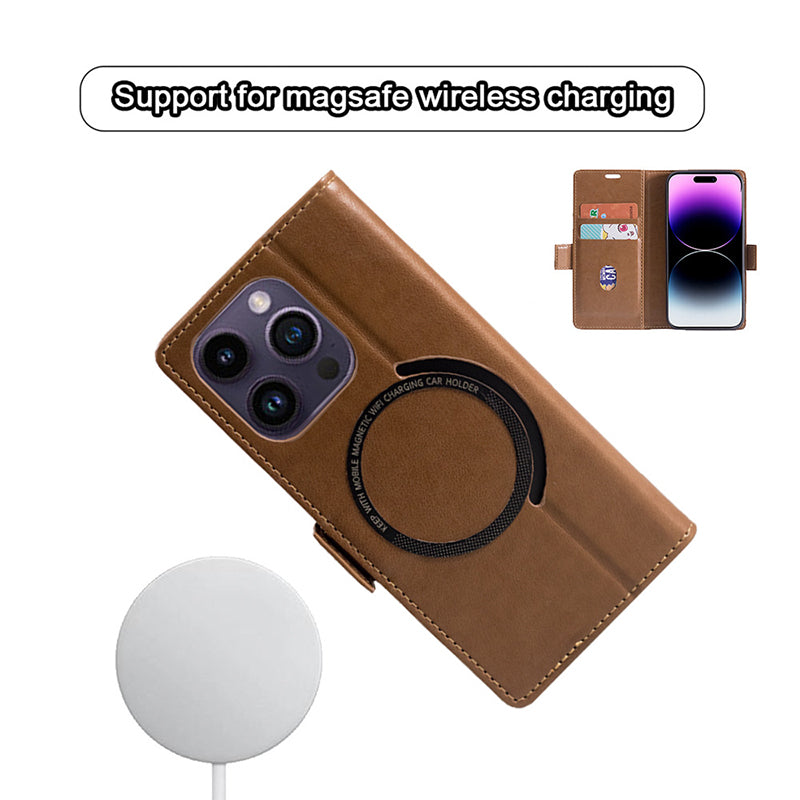 Premium Leder Flip iPhone Hülle – MagSafe-kompatibel, Magnetverschluss, kabelloses Laden, Kartenhalter, langlebiger Schutz für iPhone
