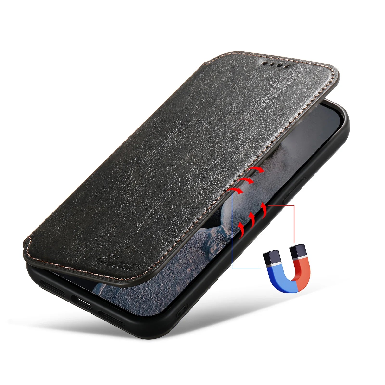 Luxuriöse Leder Magnetic Flip iPhone Hülle – MagSafe Geldbörse Kartenhalter, kabellos aufladbar, stoßfesten Schutz, elegantes Design für iPhone Modelle