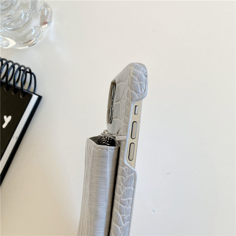 Luxuriöse Crossbody-iPhone-Hülle aus Krokodilleder – Reißverschluss-Geldbörse, Kartenhalter, stoßfeste Schutzfunktion und elegantes Design für sichere und stilvolle Bequemlichkeit