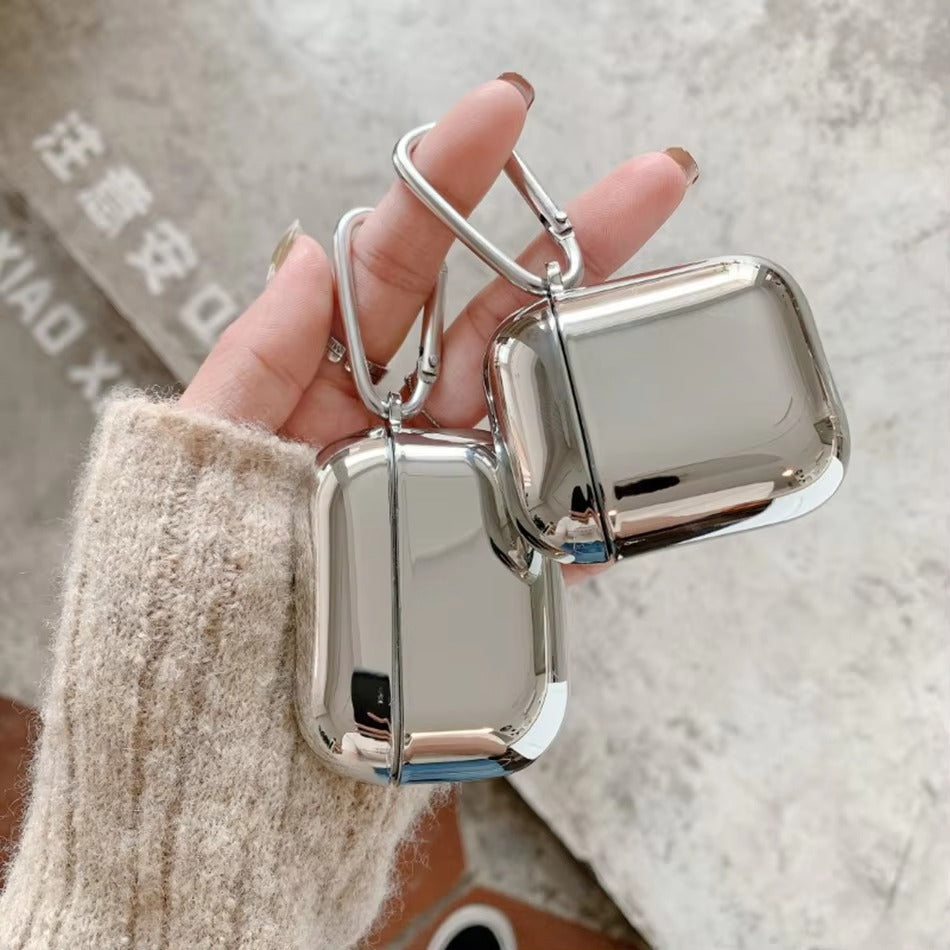 Luxury Electroplated Metal Case for AirPods 1, 2, 3, Pro – Silver Protective Cover with Keychain, Shockproof Earphone Shell for Wireless Charging Case