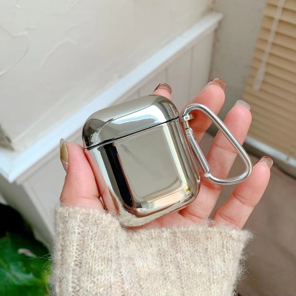 Luxury Electroplated Metal Case for AirPods 1, 2, 3, Pro – Silver Protective Cover with Keychain, Shockproof Earphone Shell for Wireless Charging Case