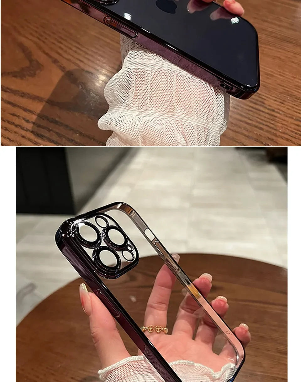 Luxury High-Quality Plating Clear Shockproof iPhone Case – Anti-Yellowing, Slim Fit, Durable Protection, Stylish Design
