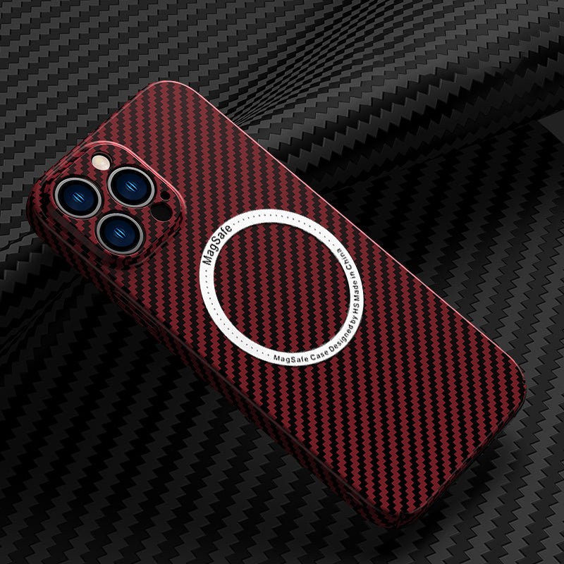 Carbon Fiber Magnetic Slim Protective Cover for iPhone Models, Durable and Stylish Design with MagSafe Compatibility