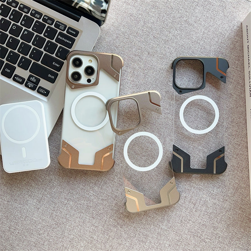 Aluminum Alloy Frameless - Metal Bumper, Transparent PC Back, Magnetic Wireless Charging Compatible | Case for iPhone