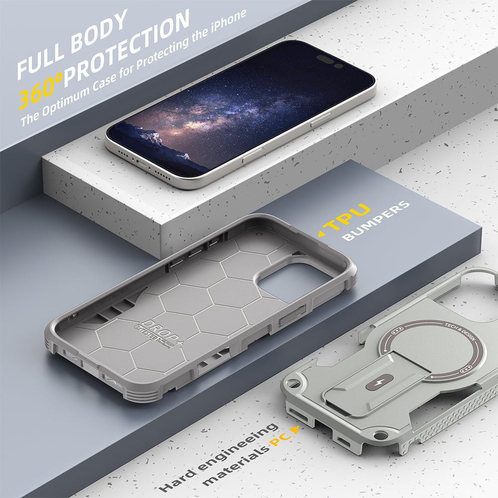 Deluxe Armor Stealth Bracket iPhone Case – Magnetic Super Fall Proof, Hard Shell with Lanyard, Protection for iPhone Models