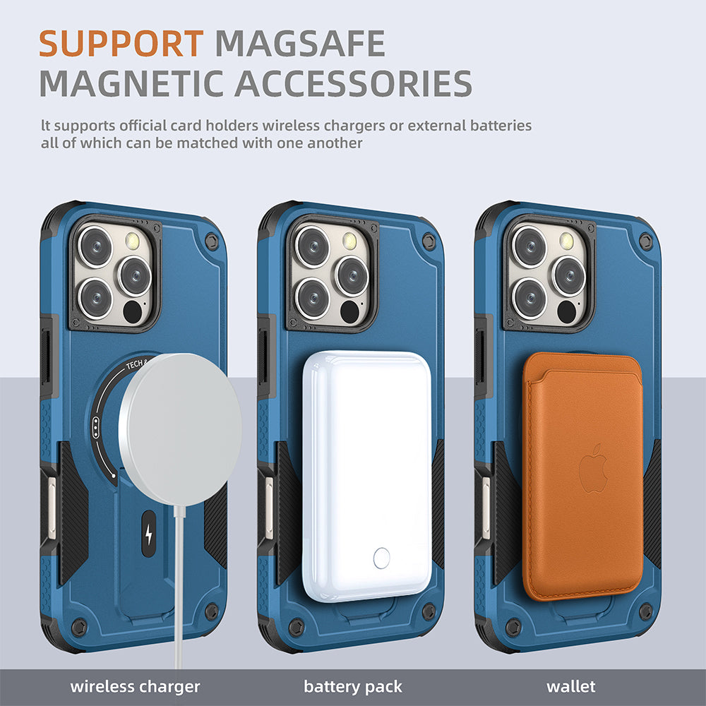Deluxe Armor Stealth Bracket iPhone Case – Magnetic Super Fall Proof, Hard Shell with Lanyard, Protection for iPhone Models