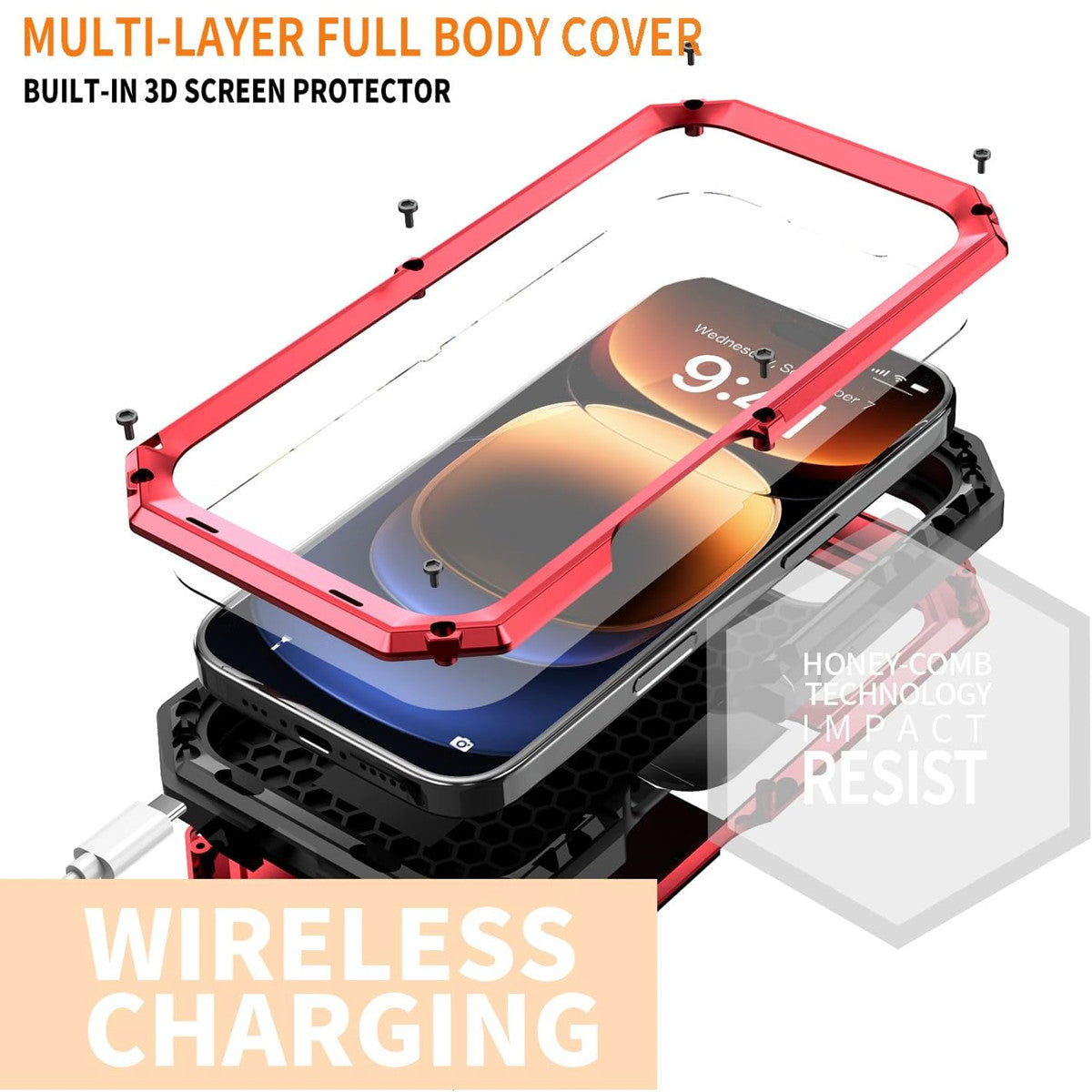 Military Heavy-Duty Metal iPhone Case – Full-Body Hybrid Cover with Slide Camera Protection & Built-in Screen Protector