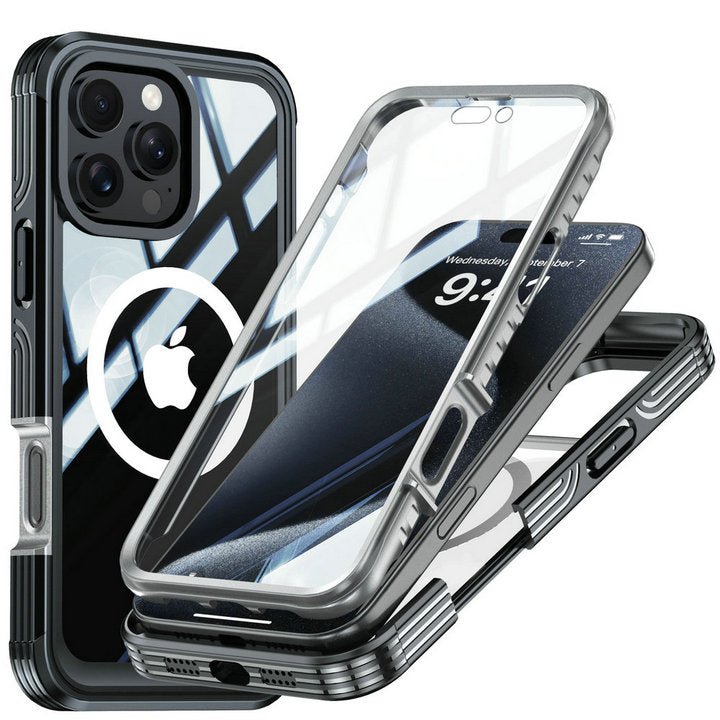 Full-Body Protection Magnetic iPhone Case – Tempered Glass MagSafe Shockproof Cover for iPhone Models, Durable and Stylish