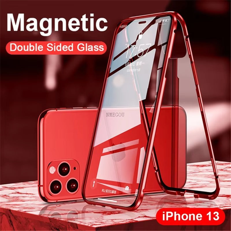 Luxury Apple iPhone Case, MagSafe Compatible, Camera Lens and Screen Protection, Ultra Thin, Shockproof, Magnetic, Full All Around Protection, 360 Glass Magnet Cover