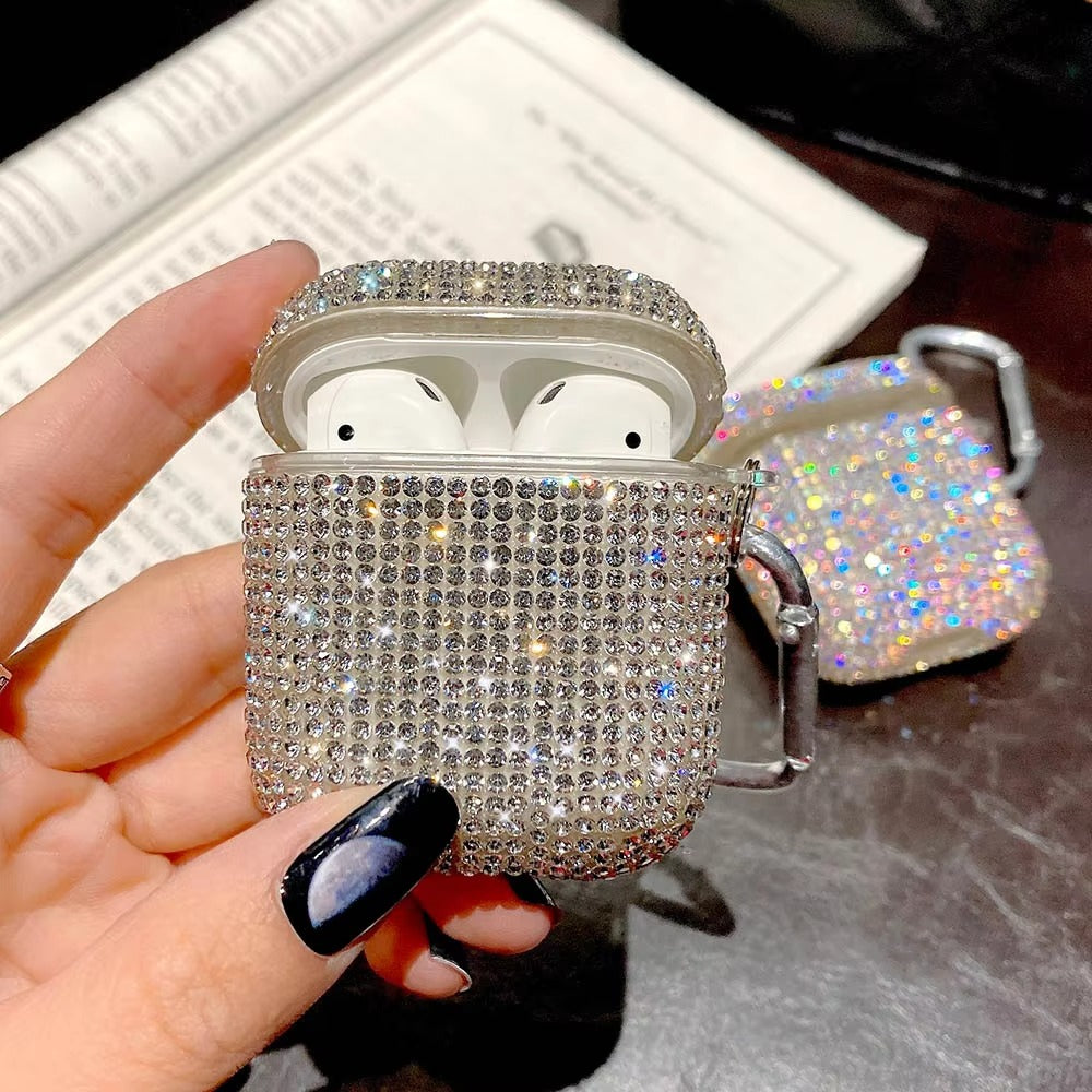 Luxury 3D Bling Diamond Hard Case for AirPods 1/2, Cute Protective Shell for Wireless Bluetooth Charging, Stylish Headphone Accessories for Girls & Women
