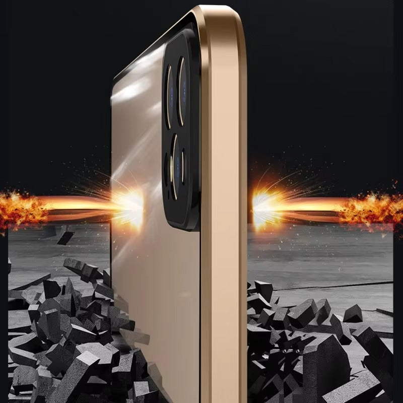 Luxury Apple iPhone Case MagSafe Compatible, Camera Lens & Screen Protection, Cover with Double-Sided Glass Bumper Lock