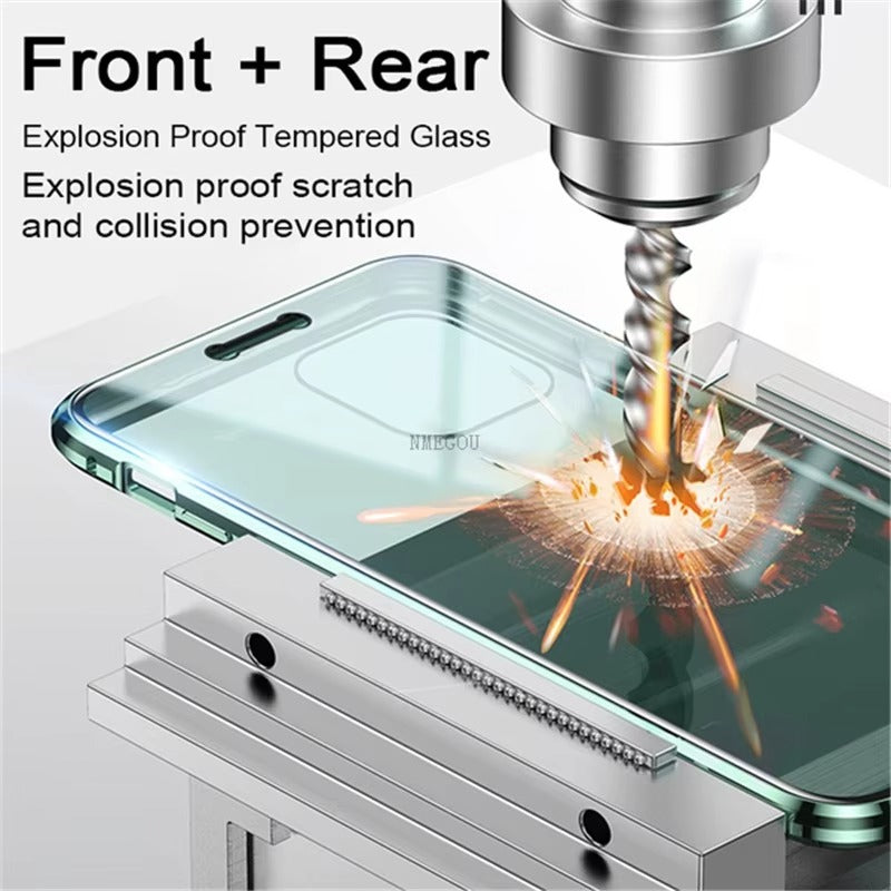Luxury Apple iPhone Case, MagSafe Compatible, Camera Lens and Screen Protection, Ultra Thin, Shockproof, Magnetic, Full All Around Protection, 360 Glass Magnet Cover