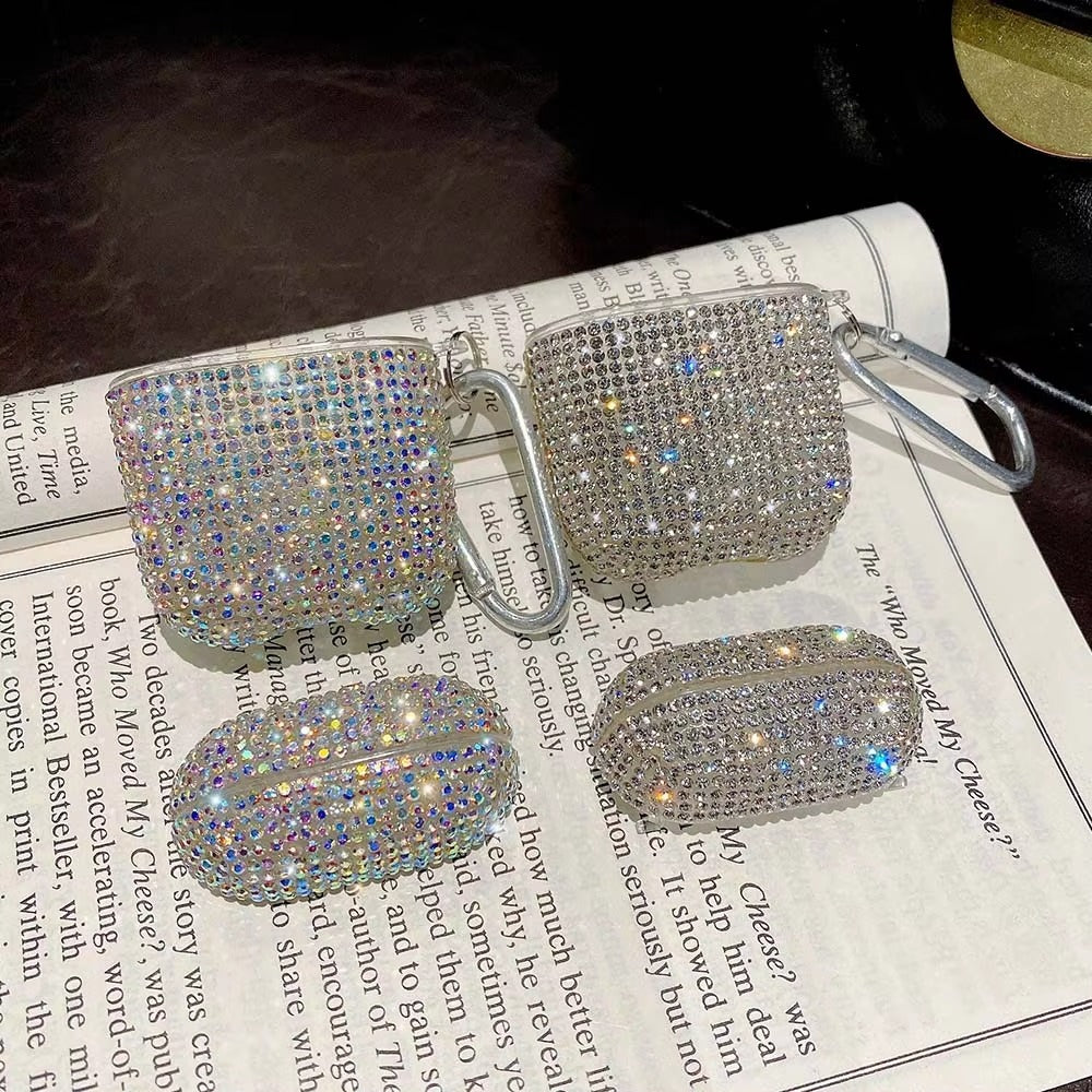 Luxury 3D Bling Diamond Hard Case for AirPods 1/2, Cute Protective Shell for Wireless Bluetooth Charging, Stylish Headphone Accessories for Girls & Women