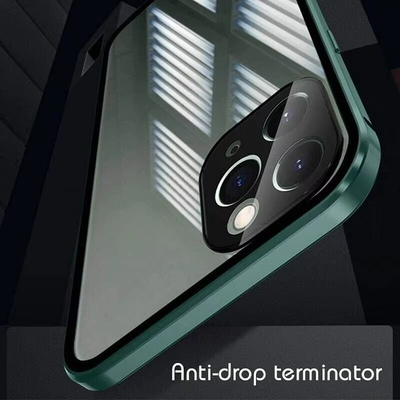 Luxury Apple iPhone Case MagSafe Compatible, Camera Lens & Screen Protection, Cover with Double-Sided Glass Bumper Lock