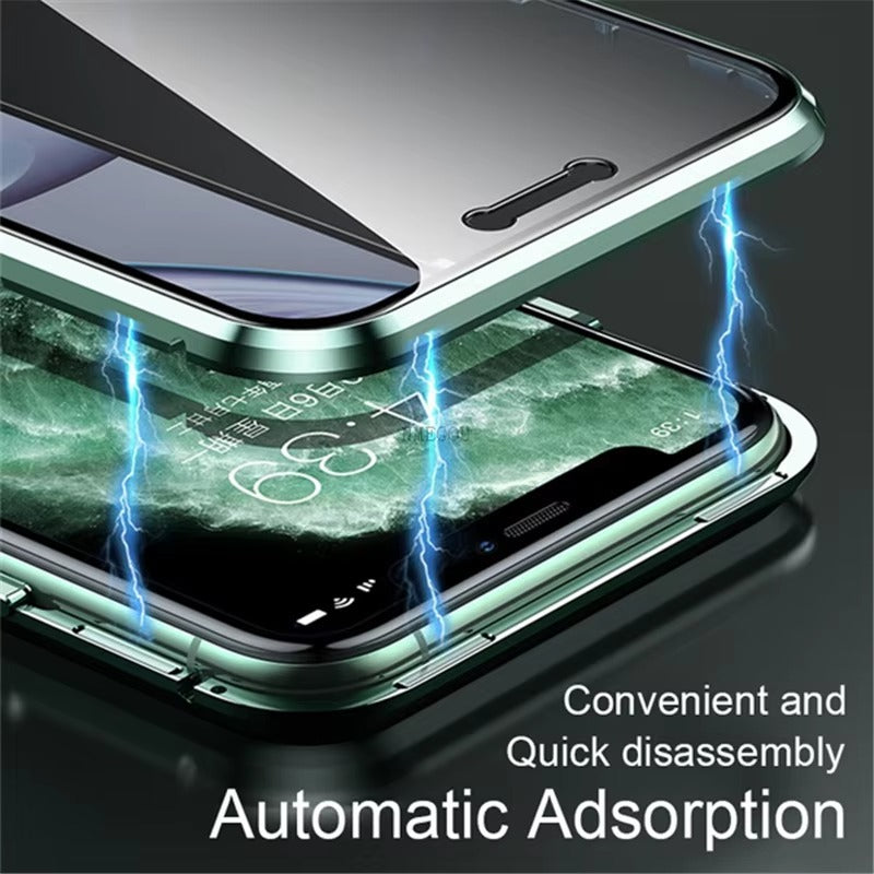 Luxury Apple iPhone Case, MagSafe Compatible, Camera Lens and Screen Protection, Ultra Thin, Shockproof, Magnetic, Full All Around Protection, 360 Glass Magnet Cover