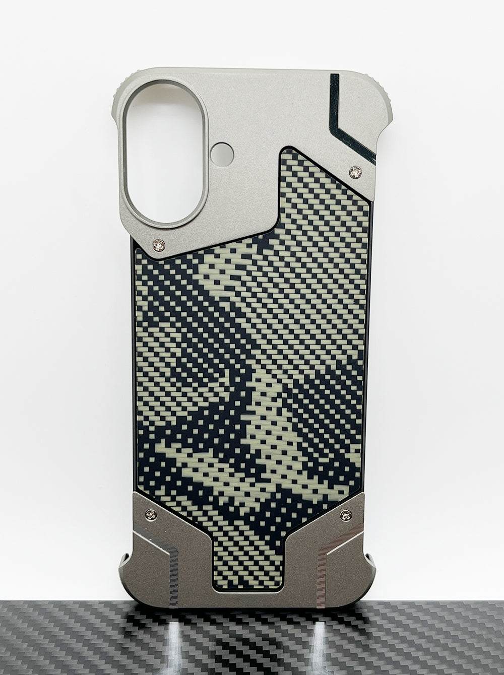 Camouflage Metal Armor Case Frameless Real Carbon Fiber Cover with Built-In Magnet for iPhone Models, Durable and Protection