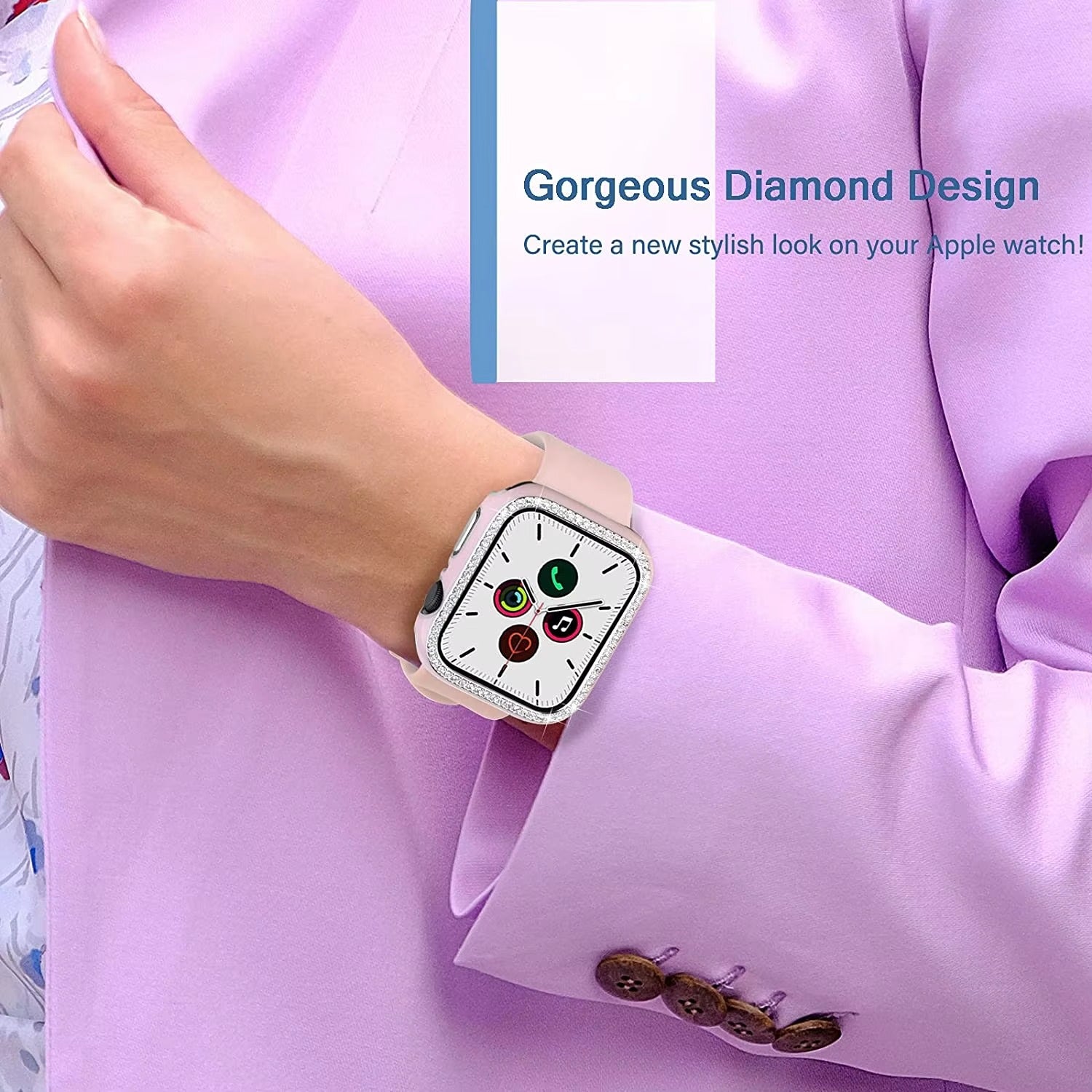 Luxury, Bling Diamond Case with Glass Screen Protector for Apple Watch – for 38mm, 40mm, 41mm, 42mm, 44mm, 45mm
