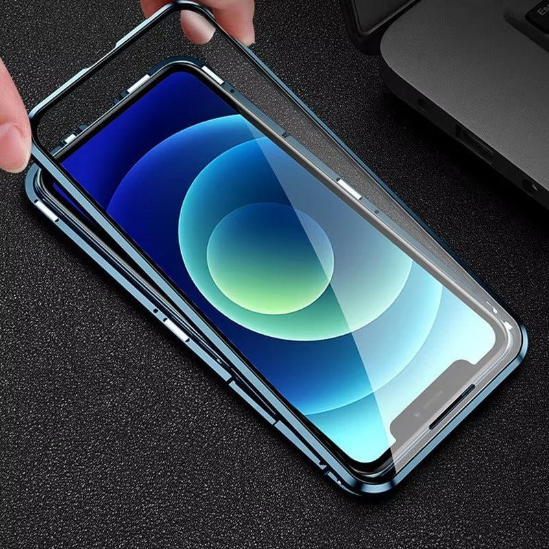 Luxury Apple iPhone Case MagSafe Compatible, Camera Lens & Screen Protection, Cover with Double-Sided Glass Bumper Lock
