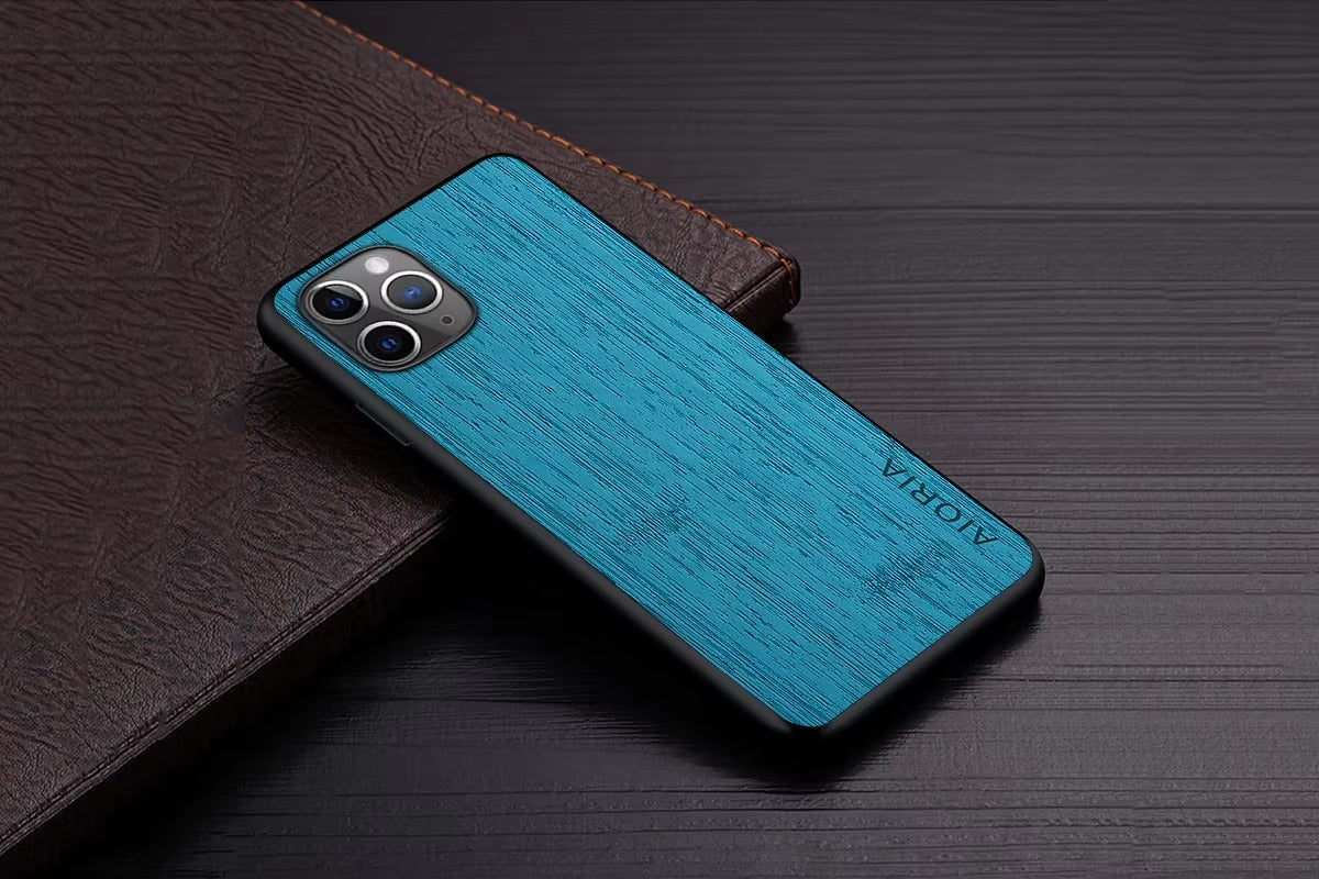Premium Wood Grain iPhone Case MagSafe Compatible Ultra Thin Magnetic with Smooth Brown Texture and Metallic Frame Design