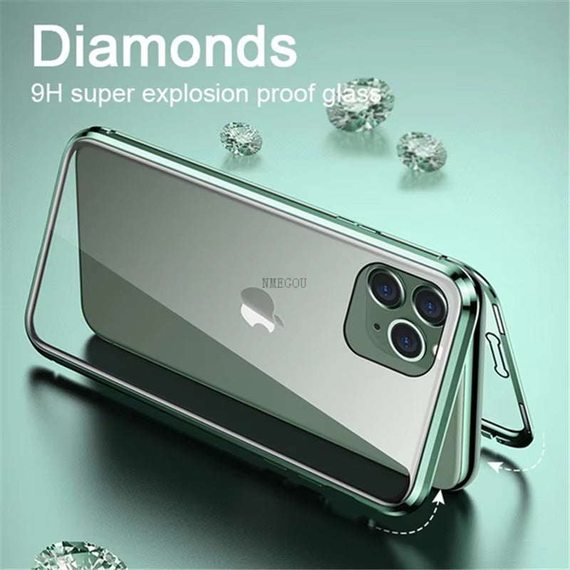 Luxury Apple iPhone Case, MagSafe Compatible, Camera Lens and Screen Protection, Ultra Thin, Shockproof, Magnetic, Full All Around Protection, 360 Glass Magnet Cover