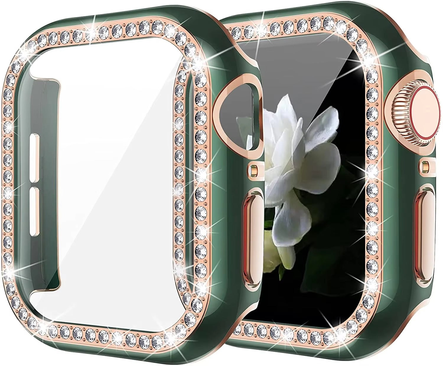 Luxury, Bling Diamond Case with Glass Screen Protector for Apple Watch – for 38mm, 40mm, 41mm, 42mm, 44mm, 45mm