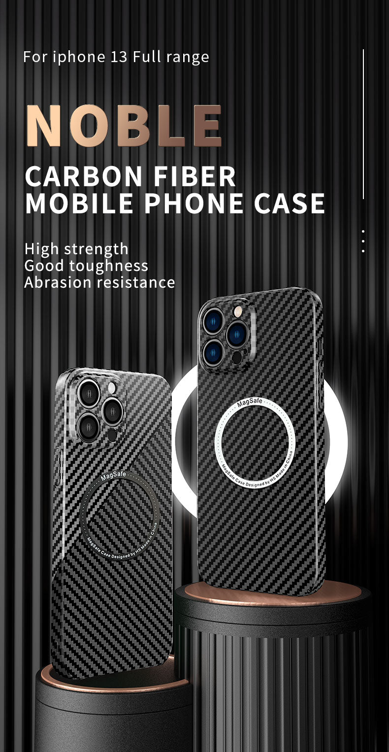 Carbon Fiber Magnetic Slim Protective Cover for iPhone Models, Durable and Stylish Design with MagSafe Compatibility