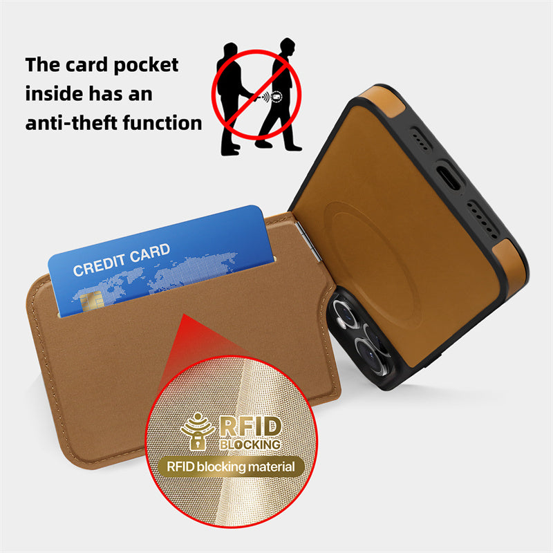 Premium MagSafe Leder iPhone Hülle – Magnetisches kabelloses Laden, Kartenhalter Wallet, stoßfeste Schutz, elegantes Design für iPhone Modelle
