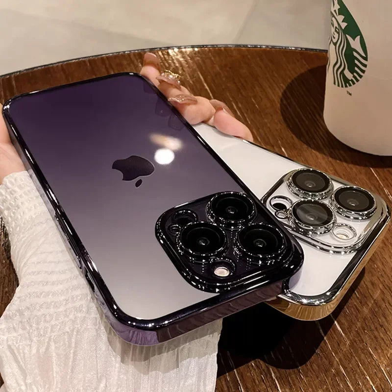 Luxury High-Quality Plating Clear Shockproof iPhone Case – Anti-Yellowing, Slim Fit, Durable Protection, Stylish Design