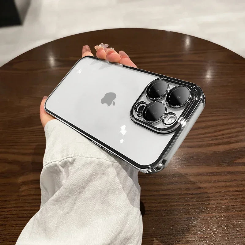 Luxury High-Quality Plating Clear Shockproof iPhone Case – Anti-Yellowing, Slim Fit, Durable Protection, Stylish Design