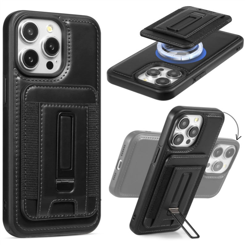 Luxury Detachable Wallet Leather iPhone Case – Magnetic Card Slot, Shockproof Protection, Hollow Logo Back Cover, Premium Design for iPhone Models