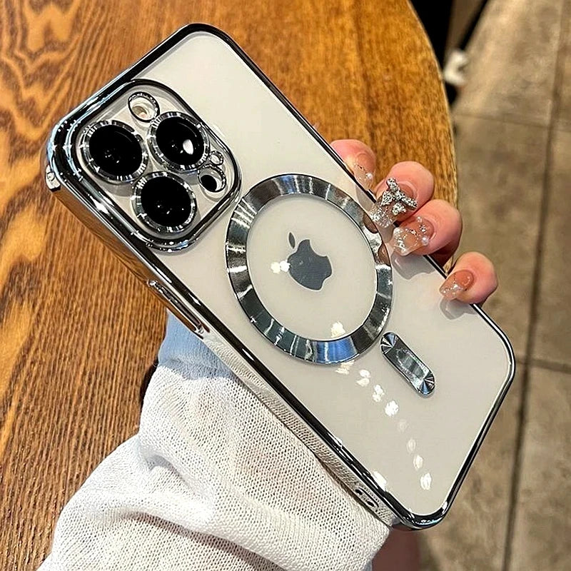 Luxury Magnetic Magsafe Phone Case – Wireless Charging, Transparent Electroplated Shockproof Cover,