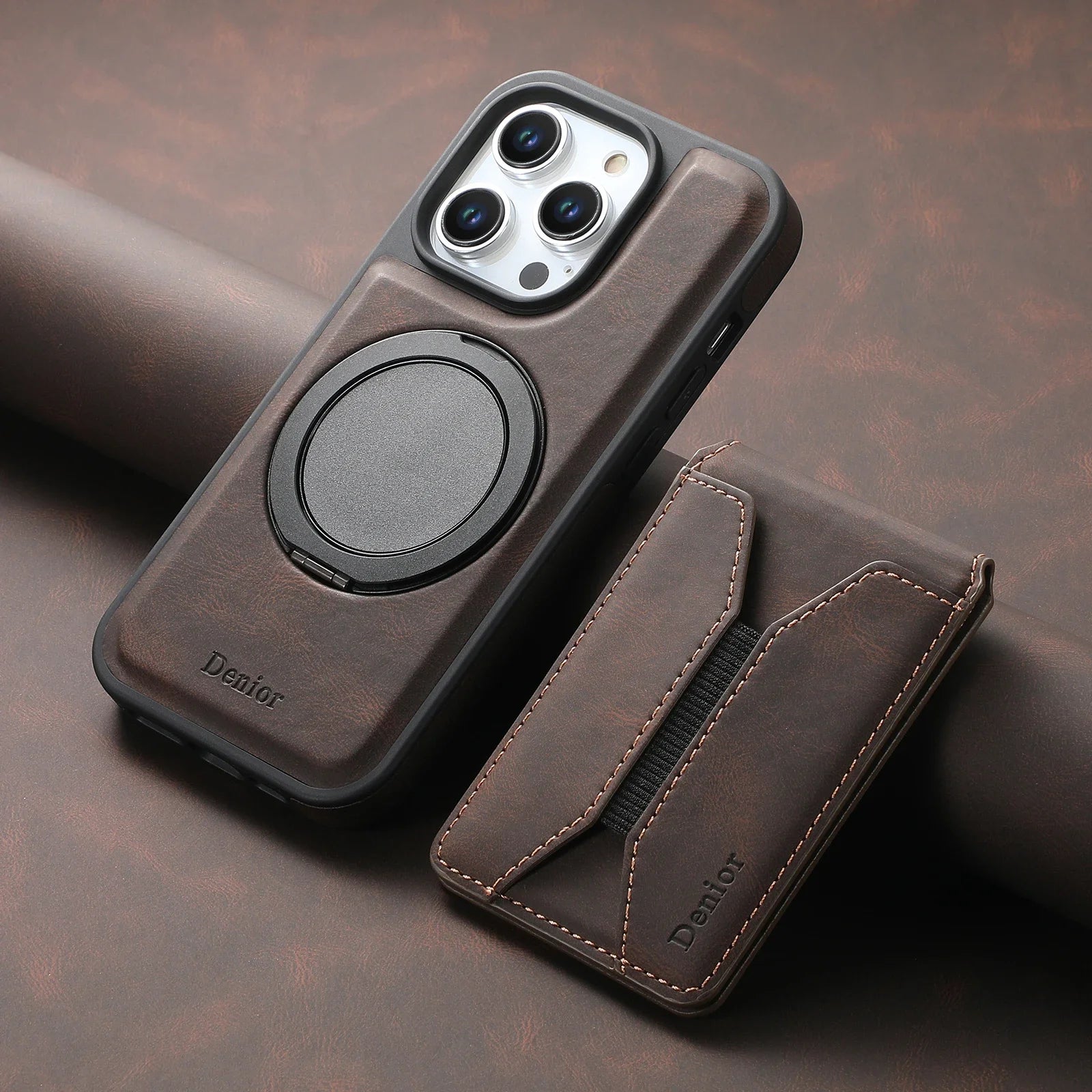 Luxuriöse Magnetische Kartenhalter iPhone Hülle – 360° drehbarer Ständer, multifunktionale Leder Geldbörse, stoßfeste Schutz, MagSafe-kompatible Hülle für iPhone Modelle