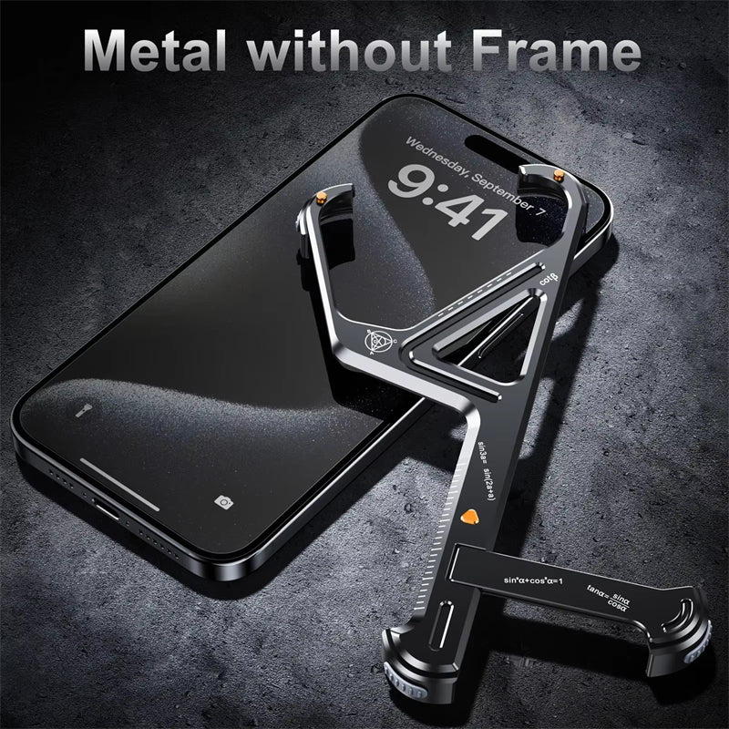 Luxury Geometric Metal iPhone Case – Aluminum Alloy Shockproof Cover with Stand for iPhone Models Stylish and Durable Design