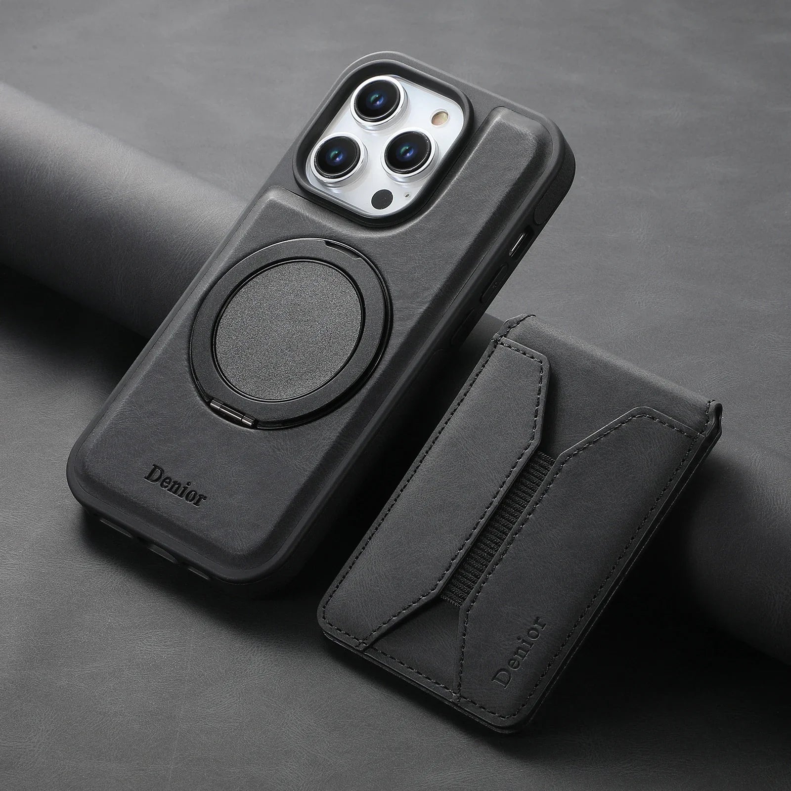 Luxuriöse Magnetische Kartenhalter iPhone Hülle – 360° drehbarer Ständer, multifunktionale Leder Geldbörse, stoßfeste Schutz, MagSafe-kompatible Hülle für iPhone Modelle