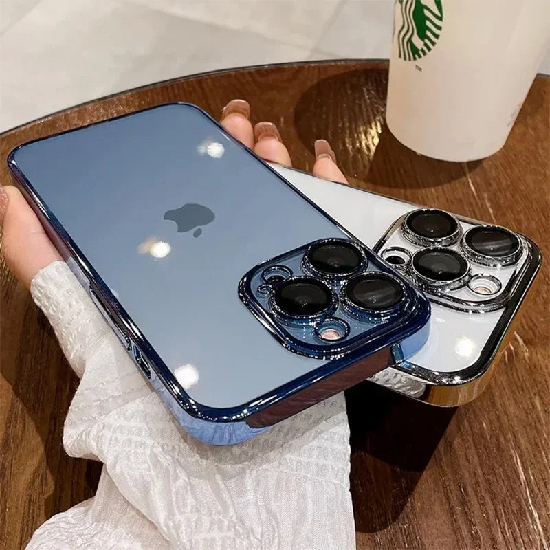 Luxury High-Quality Plating Clear Shockproof iPhone Case – Anti-Yellowing, Slim Fit, Durable Protection, Stylish Design
