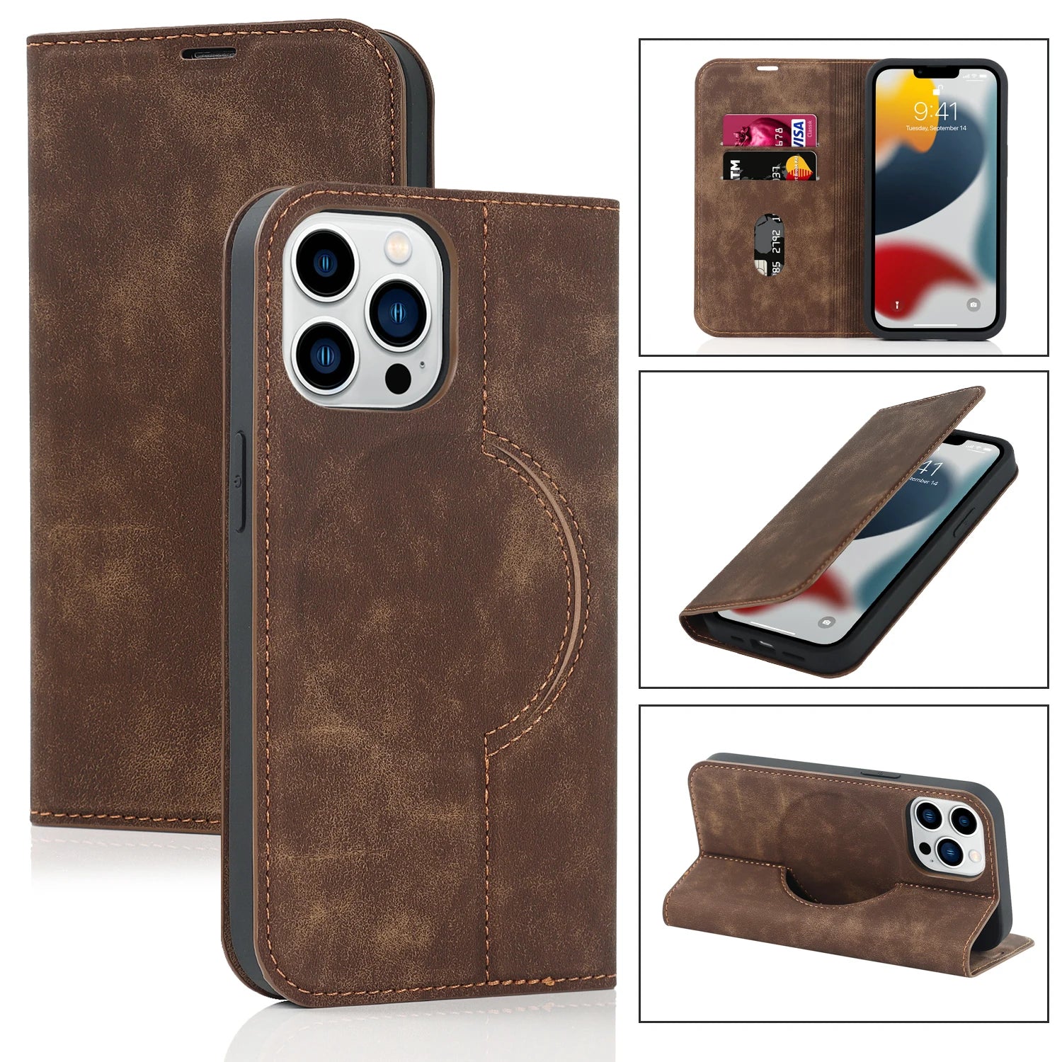 Luxuriöse Magnetische Leder Geldbörse iPhone Hülle – MagSafe Wireless Charging, Kartenfach, Standfunktion, Premium Schutz, Stilvolle & Langlebige Hülle