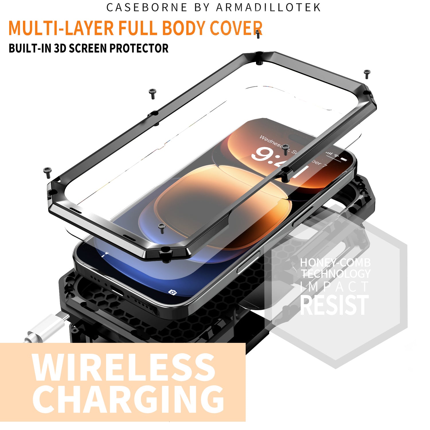 Military Heavy-Duty Metal iPhone Case – Full-Body Hybrid Cover with Slide Camera Protection & Built-in Screen Protector