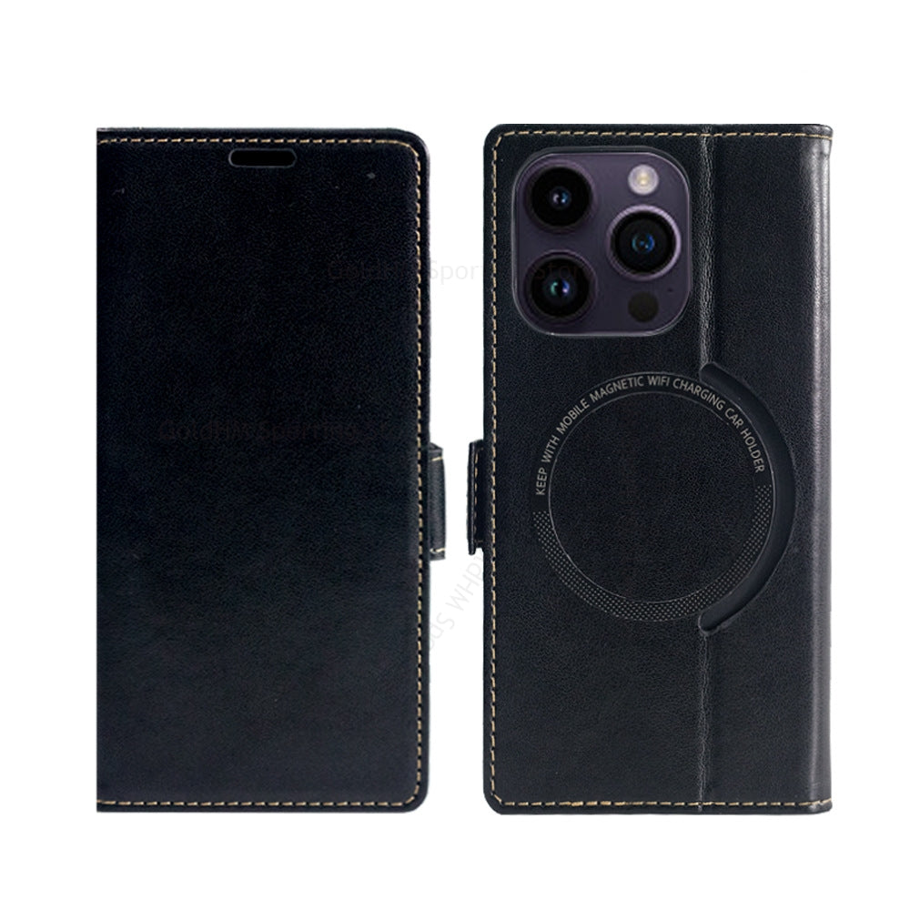 Premium Leder Flip iPhone Hülle – MagSafe-kompatibel, Magnetverschluss, kabelloses Laden, Kartenhalter, langlebiger Schutz für iPhone